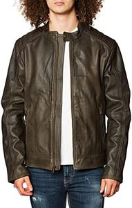Cole Haan Men's Washed Leather Moto Jacket, Grey, Medium