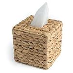 KOLWOVEN Tissue Box Holder - Tissue Box Cover Square- Wicker Tissues Cube Box Cover -Boho Decorative Woven Facial Tissue Holder on Table and Bathroom (Square)