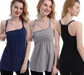 CAKYE Maternity Nursing Tank Tops with Shelf Bra Breastfeeding Cami Shirt 3-Pack, A-black/Navy/Grey - First Style, Medium