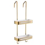 Rraeoy Over The Shower Door Caddy, Pantry Organizer Rack with Hooks, Rust Proof Hanging Shower Organizer, W/Storage Basket, Bathroom Shelves Drill Free (Color : Gold)