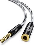 CableCreation 1.5 Feet 3.5mm Male to Female Extension Stereo Audio Extension Cable Adapter, Slim and Soft Aux Cable with Gold Plated Connector, Black and White