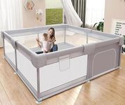 MONSTECH Large 150cm * 180cm Baby Playpen Play Pens playard play yard for Babies and Toddlers Baby Fence up to 5 Years, Smart Folding & Portable Baby Activity with Safety Lock, play area Indoor setup Activity upto 5 years(NO Mat/NO Cushion) (Grey 150*180)