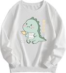 ABSOLUTE DEFENSE Fleece Cute Dinosaur Crew Neck Regular Sweatshirt Hoodie Women's Girl Casual Stylish Latest Black Lavender Pink White_XL