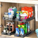 Under Sink Organizers and Storage, 2 Pack Large Capacity Heavy Load Double Pull-out Under Sink Shelves with Sliding Drawer for Kitchen and Bathroom, Black