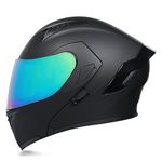 Woljay Full Face Flip Up Motorcycle Modular Helmet Integrated Motorbike Dual Visor for Adults Men Women Moped Street Racing DOT Approved (Matte Black-Multicolor Visor, Medium)