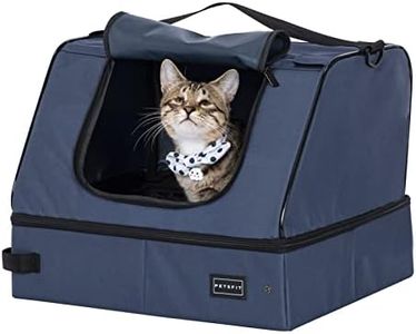 Petsfit Portable Cat Litter Box, Upgrade Travel Cat Litter Box for Medium Cats & Kitties,Leak-Proof, Lightweight, Washable with Top Handle (Blue（with lid）, 17" Lx13 Wx12.5 H)
