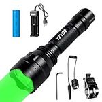 Rechargeable Green Light Tactical Flashlight，500 Yards Green LED Hunting Light kit, Universal Picatinny Rail Mount with Pressure Switch for Long Distance Night Hunt.