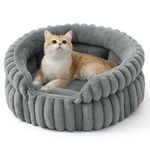 Bedsure Cat Bed Washable Puppy Bed - 51x51cm Corduroy Fleece Small Round Cat Beds for Indoor Cats, Kitten Pet Bed with Non-Slip Bottom and Removable Reversible Cushion, Grey