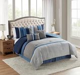 King Size Comforter Set Ultra Soft Faux Suede Fashion Bedding Sets with Shams, Throw Pillows, and Bed Skirt, King, Denim