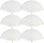 6 Packs White Spanish Floral Folding Hand Fan Women Lace Fan Handheld Fans for Wedding and Home Decoration