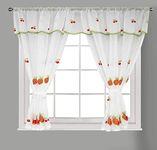 Householdfurnishing Embroidered Kitchen Window Pair Curtains Set Rod Pocket with Attached Valance & Tiebacks (Red White, W 48 x L 36 Inch)