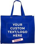 DISCOUNT PROMOS Custom Reusable Shopping Tote Bags - 10 Pack - Personalized Logo, Text - Canvas Cloth Grocery Shopping Bags - Blue