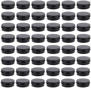 Foraineam 48 Pack 2 oz Round Lip Balm Tin Cans - Aluminum Cosmetic Sample Containers with Screw Lid - Matte Black Metal Empty Tins Storage Travel Tin Jars