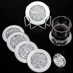 Jetec Housewarming Gifts for New Home Glass Mirrored Coaster Coasters Set of 6 with 1 Holder, Crystal Coasters Glitter Crushed Diamond Decoration for Home Kitchen Bar Table(Silver)