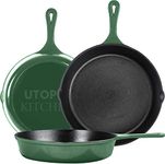 Utopia Kitchen - Saute Fry Pan - Pre-Seasoned Cast Iron Skillet Set 3-Piece - Nonstick Frying Pan- 6 Inch, 8 Inch and 10 Inch Cast Iron Set (Green)