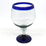 MexHandcraft Cobalt Blue Rim 24 oz Shrimp Cocktail Chabela Glasses (set of 6), Recycled Glass, Lead-free, Toxin-Free