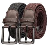 Alphyly Neries 2 Pack Mens Mens Elastic Belt, Braided Golf Belt For Men, Woven Stretch Belt Black Brown For Waist 40-43''