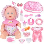 deAO Baby Doll Accessories Set, Baby Doll Care Set Includes Doll Clothes, Bottle, Pacifiers, Diapers, Bib, Plates for New Born Baby Dolls, Baby Doll Pretend Play Set for Girls Kids (Doll Not Included)