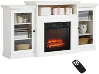 GarveeTech Farmhouse Electric Fireplace TV Stand for TVs up to 60", Entertainment Center with 18" Electric Fireplace Remote Control, TV Console Cabinet with Open Storage Shelves for Living Room, White