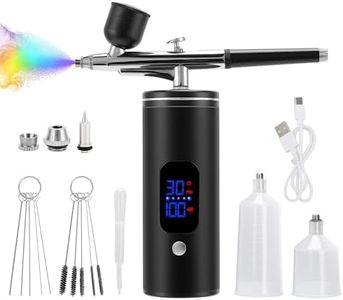 MEKOTRIN Cordless Airbrush Kit, Rechargeable Air Brush Gun Kit with LCD Display, High Pressure Air Brushes with 0.3mm Nozzle and Cleaning Set for Painting, Tattoos, Makeup, Cake Decorating