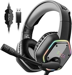 EKSA E1000 USB Gaming Headset for PC, Computer Headphones with Microphone/Mic Noise Cancelling, 7.1 Surround Sound, RGB Light - Wired Headphones for PS4, PS5 Console, Laptop, Call Center