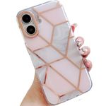 MVYNO Beautiful Pink case for iPhone 16 Cover | Pretty Marble Protective Fancy Cute Back case for Girls Women (Hard IMD TPU, Compatible with iPhone 16, Pink)