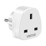 VINTAR UK to European Plug Adapter,Grounded 3 Pin to 2 Pin EU Euro Europe Schuko Travel Adaptor for France Germany Spain Turkey Greece Russia and More(Type E/F), 1 Pack White