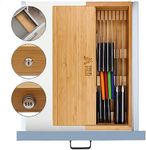 Kid Safe In-Drawer Bamboo Sharp Knives Holder & Organizer. (Knives Not Included). Multi Purpose Lock Box. Only 5.5 Inches Wide. Holds up tp 25 Knives. Best Knife Block Alternative!