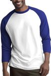 Fitscloth Men's 3/4 Raglan Sleeve Soft Cotton Jersey Casual Baseball T-Shirt Blue/White 3XL