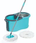 COSTEM Spin Mop with Wheels and Stainless Steel Wringer, Bucket Floor Cleaning and Mopping System,2 Microfiber Refills (Blue)