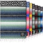 Authentic Large Handwoven Mexican Blanket - Soft Yoga- Durable Serape- Lightweight Falsa, Beach, Camping, Picnic, Outdoor Blanket 70"x50" - Arctic