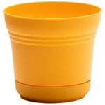 Bloem Saturn Round Planter with Saucer Tray: 14" - Earthy Yellow - Durable Plastic Pot, Matte Finish, Removable Saucer, for Indoor & Outdoor Use, Gardening, 5 Gallon Capacity