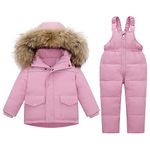 Kids 2-Piece Snowsuit Toddler Baby Boys Girls Winter Wear Ski Jacket & Snow Bib Pants Ski Suit, Pink 18-24 Months