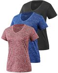 Star Vibe 3 Pack Women's Short Sleeve Dry Fit T-Shirts Moisture Wicking Athletic V-Neck Gym Tee Exercise Yoga Tops Black/Navy/Wine L