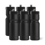 50 Strong Sports Squeeze Water Bottle 6 Pack – 22 oz. BPA Free Easy Open Push/Pull Cap – USA Made (Black)