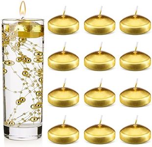 12 Pieces 1.65 Inch Floating Candles for Wedding Centerpiece, Small Unscented Floating Candles Round Tea Lights Candles Metallic Smooth Wax Floating Disc Candles for Dinner Home Decor (Gold)