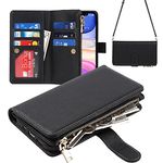 SunYoo for iPhone XR Zipper Wallet Case,[9 Card Holder][Wrist Strap] Premium Leather Protective Cover Card Slot Flip Kickstand Women Lanyard Strap Wristlet for iPhone XR -Black