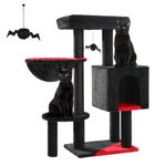 MUTTROS Gothic Cat Tree, 35.4" Black Cat Tower Cat Condo for Indoor Cats w/Large Coffin Cat Bed, Spooky Dangling Balls, Cat Scratching Post, and Comfy Hammock, for Small-Medium Cats, Halloween