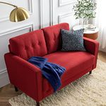 Zinus Mid-Century Upholstered 52.8in Sofa Couch/Loveseat, Ruby Red Weave