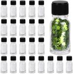 Belle Vous Mini Clear Glass Bottles (24 Pack) - 10ml / 0.3oz Jars - Empty Sample Vials with Black Screw Caps - Containers for Essential Oils, Herbs/Spices, Small Craft Supplies, and Wedding Favours