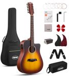 Tostar Acoustic Electric Guitar 12 String Guitarra Acustica for Beginners 42" Full Size Bundle with Gig Bag, Picks, Strings, Strap, Gloss,Guitarra de 12 Cuerdas Dreadnought Body Cutaway Sunburst