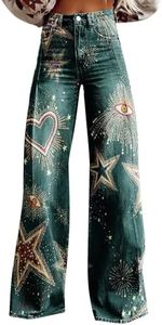 Flare Jeans for Women Vintage Wide Leg Boyfriend Baggy Stretchy High Waisted Trendy Denim Pants with Pockets Blues X-Large