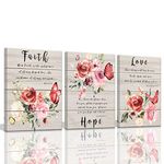 Wall Art for Bedroom Butterfly Wall Pictures Floral Paintings Faith Hope Love Quotes Inspirational Wall Art Watercolor Red Flower Blossom Wall Pictures Office Wall Decor for Women Canvas Art Wall Set