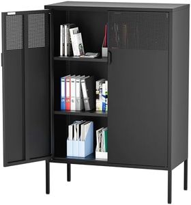 Ustamio Black Metal Storage Cabinet, Metal Locker Storage Cabinet with Doors and Shelves, 3 Tier Steel Office Storage Cabinet, Metal Sideboard for Home, Office, Kitchen and Coffee Bar