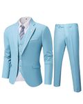 MY'S Men's 3 Piece Suit Blazer Slim Fit One Button Notch Lapel Dress Business Wedding Party Jacket Vest Pants & Tie Set Sky