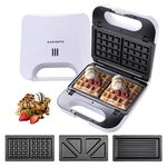 FUMATO Waffle Maker Machine 3 in 1 with Toast, Grill & Waffle Plates- 850W | Sandwich Maker Grill And Toast Electric with Nonstick detachable plates, Cool Touch Handle, Anti-Skid Feet- White