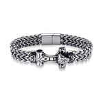 PiercingJak Viking Thor's Hammer Mjolnir Bracelet for Men Stainless Steel 12MM Curb Cuban Link Chain Bracelets with Magnetic Clasp Hammer Charm Cuff Bangle Wristband