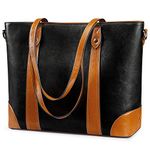 S-ZONE Leather Tote Bag for Women Office Shoulder Handbag 15.6 Inch Work Laptop Briefcase