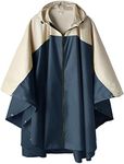 SaphiRose Unisex Rain Poncho Hooded Waterproof Raincoat for Adults Women (Navy-White)