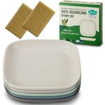 Sugarcane Kids Plates 5 Pack (20cm) + Coconut Pad 2Pc- Organic Dishes for Toddler to Big Kids - LFGB & USDA Certified – Microwaves & Dishwasher Safe – BPA Free, Unbreakable, Reusable - Grey Blue